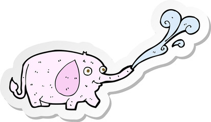 sticker of a cartoon funny little elephant squirting water