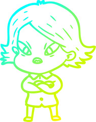 cold gradient line drawing cartoon stressed woman