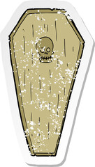 retro distressed sticker of a spooky cartoon coffin