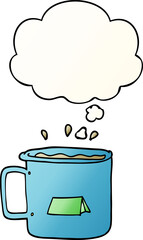 cartoon camping mug and thought bubble in smooth gradient style