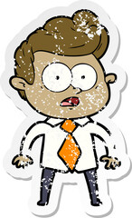 distressed sticker of a cartoon staring man