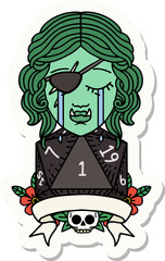 crying orc rogue character with natural one roll sticker