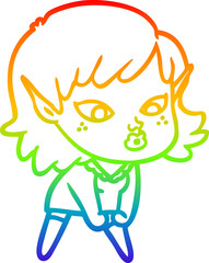 rainbow gradient line drawing pretty cartoon elf girl