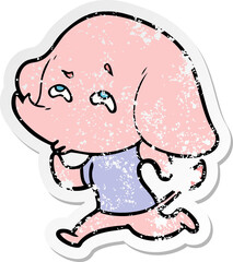 distressed sticker of a cartoon elephant remembering