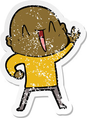 distressed sticker of a happy cartoon bald man