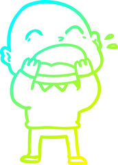 cold gradient line drawing cartoon shouting bald man