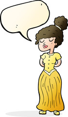 cartoon pretty victorian woman with speech bubble