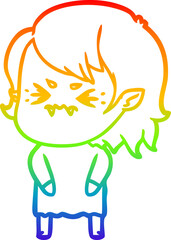 rainbow gradient line drawing annoyed cartoon vampire girl