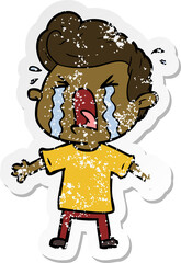 distressed sticker of a cartoon crying man