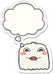cartoon ghost and thought bubble as a printed sticker