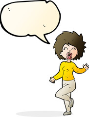 cartoon woman dancing with speech bubble