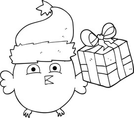 black and white cartoon  christmas owl