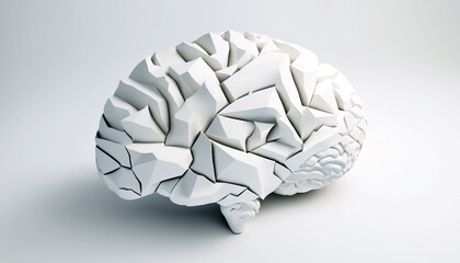 Paper brain on the white background. Generative AI.