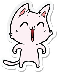 sticker of a happy cartoon cat meowing
