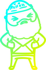 cold gradient line drawing cartoon man with beard