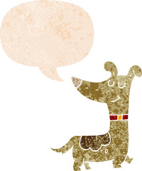 cartoon dog and speech bubble in retro textured style