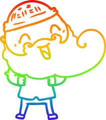 rainbow gradient line drawing happy man with beard and winter hat