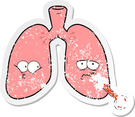 distressed sticker of a cartoon unhealthy lungs