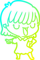 cold gradient line drawing cartoon woman