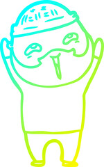 cold gradient line drawing cartoon happy bearded man