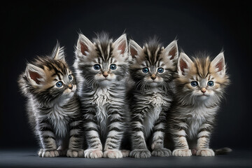 Fototapeta na wymiar Four cut kittens together Illustration