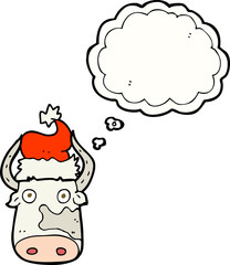 thought bubble cartoon cow wearing christmas hat