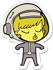 sticker of a cartoon pretty astronaut girl