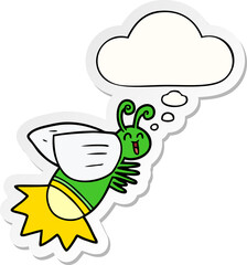 cartoon glow bug and thought bubble as a printed sticker