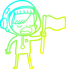 cold gradient line drawing cartoon astronaut woman waving flag