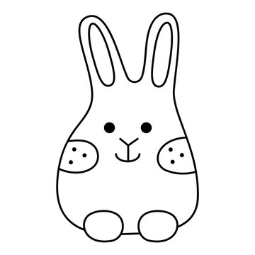 Cute smiling easter bunny. Doodle black and white vector illustration.