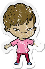 distressed sticker of a cartoon happy woman