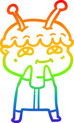 rainbow gradient line drawing friendly cartoon spaceman