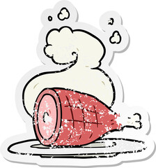 distressed sticker of a cartoon cooked meat