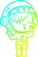 cold gradient line drawing cartoon laughing astronaut girl