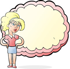 cartoon woman in front of cloud
