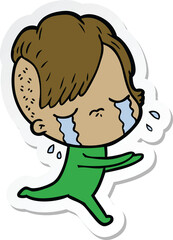 sticker of a cartoon crying girl