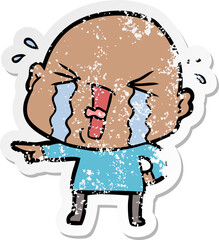 distressed sticker of a cartoon crying bald man
