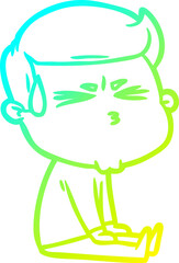 cold gradient line drawing cartoon man sweating