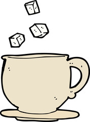 cartoon teacup with sugar cubes