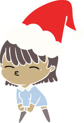 flat color illustration of a woman wearing santa hat