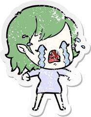 distressed sticker of a cartoon crying vampire girl