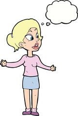 cartoon pretty woman explaining something with thought bubble