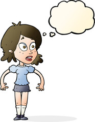 cartoon surprised woman with thought bubble