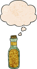 cartoon potion bottle and thought bubble in grunge texture pattern style