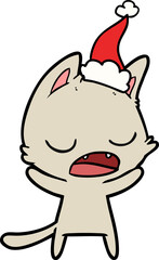 talking cat line drawing of a wearing santa hat