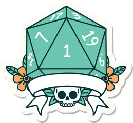 natural one d20 dice roll sticker