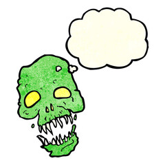 cartoon scary skull with thought bubble