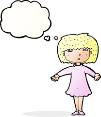 cartoon surprised woman with thought bubble