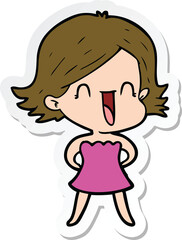 sticker of a cartoon happy woman
