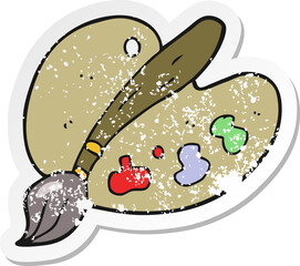 retro distressed sticker of a cartoon artist palette